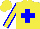 Silk - Yellow, blue cross, yellow sleeves,blue seams, yellow cap