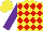 Silk - Yellow, red diamonds, purple sleeves, yellow cap