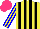 Silk - Yellow,black stripes,yellow sleeves,blue stripes ,yellow cap, hot pink cap