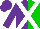 Silk - Purple and green halves, white cross belts, purple sleeves, purple cap
