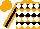 Silk - Orange, black hoops, white diamonds on black stripe on sleeves
