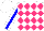 Silk - White, hot pink diamonds, blue stripe on sleeves, white cap
