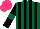 Silk - Dark green, black stripes, black sleeves with dark green armbands, hot pink cap