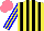 Silk - Yellow,black stripes,yellow sleeves,blue stripes ,yellow cap, salmon cap