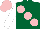Silk - Dark green, large pink spots, white sleeves, pink cap