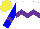 Silk - White, purple chevron hoop, blue sleeves with purple chevron, yellow cap