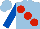 Silk - Light blue, large red spots, royal blue sleeves