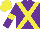 Silk - Purple body, yellow cross belts,  purple sleeves, yellow armbands, yellow cap