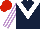 Silk - DARK BLUE, WHITE chevron, WHITE and MAUVE striped sleeves, RED cap