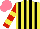 Silk - Yellow, black stripes, red sleeves with yellow hoops, salmon cap