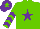 Silk - Light green, purple star, purple chevrons on sleeves, purple cap, light green star