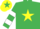 Silk - Emerald green, yellow star, emerald green and white hooped sleeves, yellow cap, emerald green star