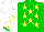 Silk - Green, yellow stars, green cuffs and yellow stars on white sleeves, white cap