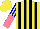 Silk - Yellow, black stripes, yellow sleeves, blue stripes, yellow and salmon halved cap