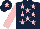 Silk - Dark blue, pink stars, pink sleeves, pink star on cap