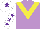 Silk - Mauve, yellow chevron, white sleeves, purple stars, white cap, purple star