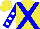 Silk - Yellow, blue cross sashes front and back, white dots on blue sleeves