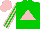 Silk - Green, pink triangle, striped sleeves, pink cap