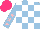 Silk - Light blue, white checks, light blue sleeves, pink stars, hot pink cap