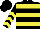 Silk - Black, yellow hoops, green frog, yellow chevrons on sleeves, black cap