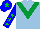 Silk - Light blue, emerald green chevron, l blue sleeves, e green stars, l blue cap, e green star