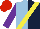 Silk - Light blue and dark blue halved, yellow sash, purple sleeves, red cap