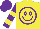 Silk - Yellow, purple circled 'smiley face', yellow bars on purple sleeves, purple cap