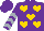 Silk - purple, gold hearts, silver chevrons on sleeves, gold button on cap