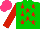 Silk - Green, red stars, red sleeves, hot pink cap