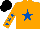 Silk - Orange, royal blue star, royal blue stars on sleeves, black cap
