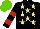 Silk - Black, yellow stars, black sleeves red hoops, light green cap