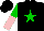 Silk - Black, green star, green and pink halved sleeves, black cap