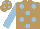 Silk - light brown, light blue spots, light blue sleeves, light brown cap, light blue spots