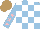 Silk - Light blue, white checks, light blue sleeves with pink stars, light brown cap