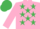 Silk - PINK, emerald green stars, pink sleeves, emerald green cap