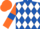 Silk - Royal Blue and White diamonds, Orange sleeves, Royal Blue armlets, Orange cap