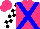Silk - Hot pink, blue cross sashes, black blocks on white sleeves