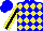 Silk - Blue, yellow diamonds, yellow sleeves with black stripe, blue cap