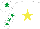 Silk - White, yellow star, white sleeves, emerald green stars, white cap, emerald green star