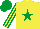 Silk - Yellow, emerald green star, striped sleeves & cap