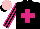 Silk - Black, cerise cross, striped sleeves , pink cap, black peak