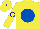 Silk - Yellow, royal blue ball, blue circle on sleeves, yellow cap, blue button