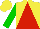 Silk - Yellow and red triangular thirds, green sleeves, yellow cap