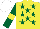 Silk - Yellow, dark green stars, dark green sleeves, yellow armlets, white cap