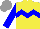 Silk - Yellow, blue chevron hoop, sleeves, grey cap
