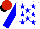Silk - White, medium blue stars, sleeves, red cap, black peak
