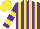 Silk - Purple, yellow stripes, yellow bars on sleeves, yellow cap