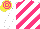 Silk - White, yellow and hot pink diagonal stripes, yellow and hot pink hooped cap