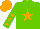 Silk - Light green, orange star, orange stars on sleeves, orange cap
