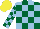 Silk - Dark green, light blue checked, dark green arms, light blue checked, yellow cap